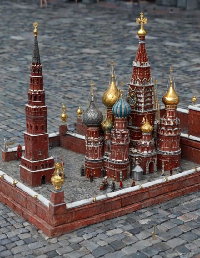 Миниатюра 3D-обьект Красная площадь выполненная из ювелирных материалов янтарь, золото, серебро, платина, медь, чернение. Высокая детализация проработки. Ракурс в фас слева Спасская башня, посередине мавзолей, кремлевская стена. По брусчатке проходят колонны техники и строй моряков, танкистов, и т д. Все выполнено из ювелирных материалов в стиле 3D-миниатюры. темный люксовый Задний фон плавно переходит в абстрактные волновые и туманные объёмы в которых угадывается небо.