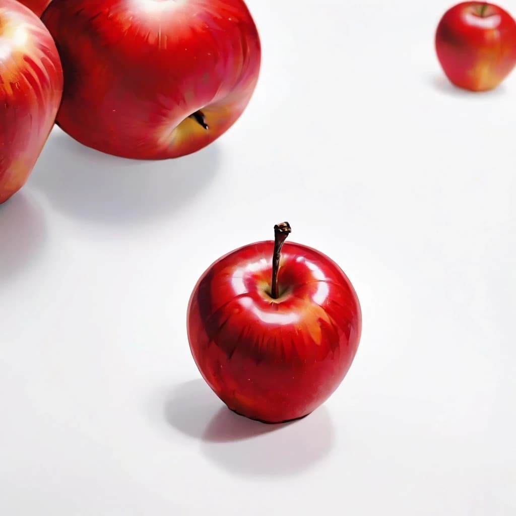 a red apple on a white table