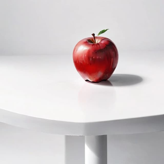 a red apple on a white table