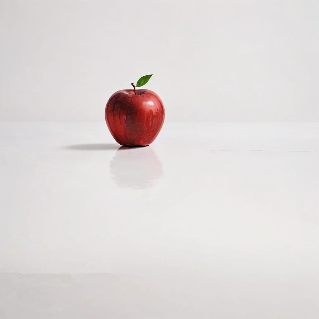 a red apple on a white table