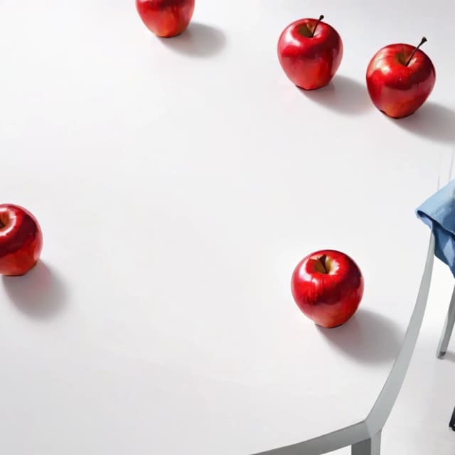 a red apple on a white table
