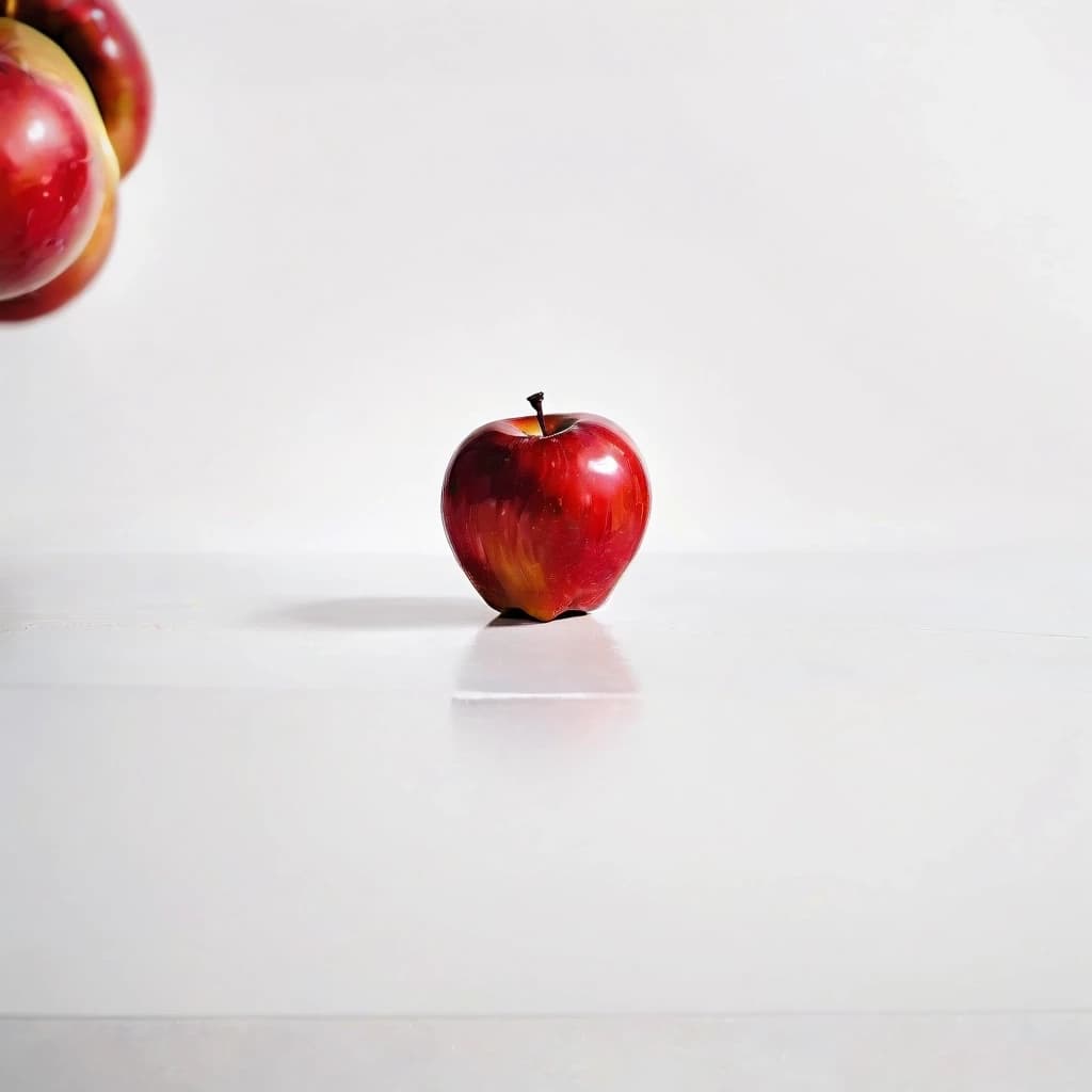a red apple on a white table