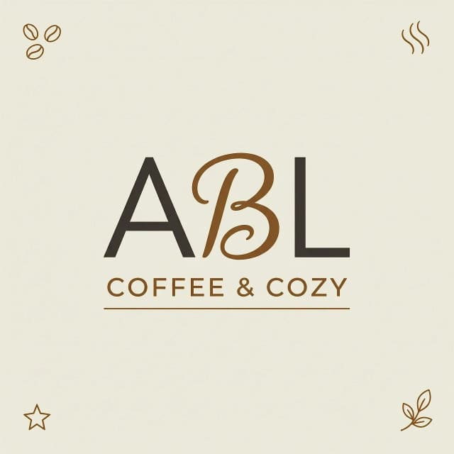 Logo for a cozy cafe called ABL. The word ABL in a clean sans-serif typeface. The letter B is replaced with a flowing handwritten flourish in warm brown. Background is off-white/cream. Style is friendly and approachable, with a balance of professionalism and warmth. Flat design, no 3D effects