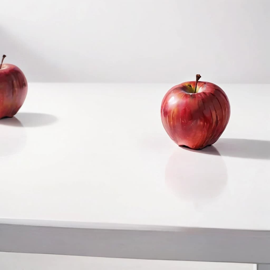 a red apple on a white table