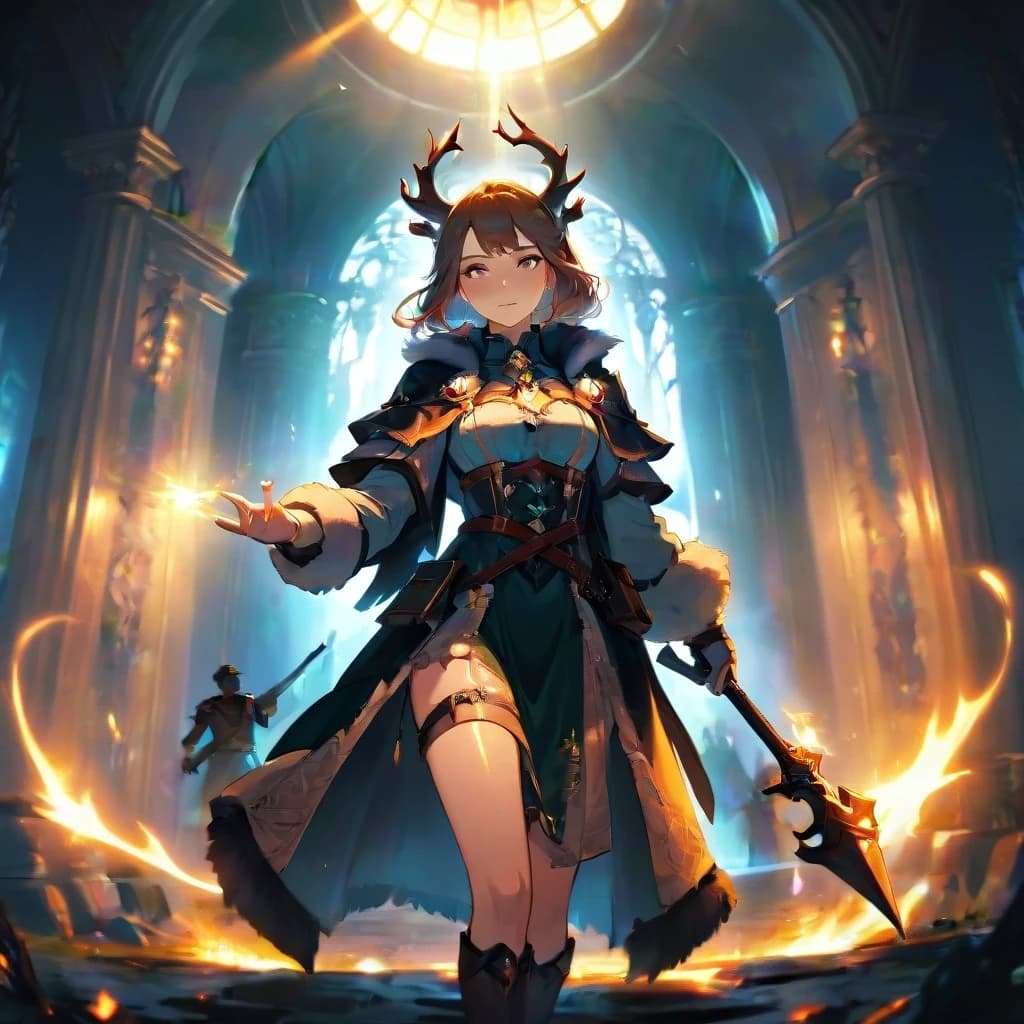 Aristocratic Irresistible Female Hunter, Panorama, Gloomcore, pov, fine artistic composition, magical atmosphere, cinematic perfect intricate stunning fine detail, background inspired, ambient illumination, sublime, great composition, theatrical, illustrious quality