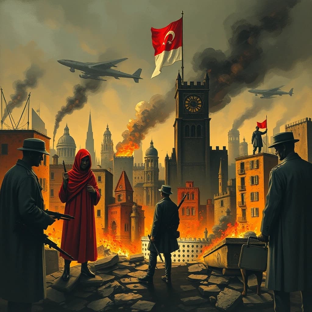 цифры на фоне разрушенного войной города