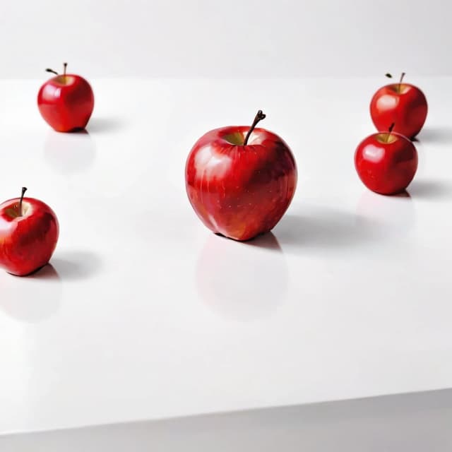 a red apple on a white table