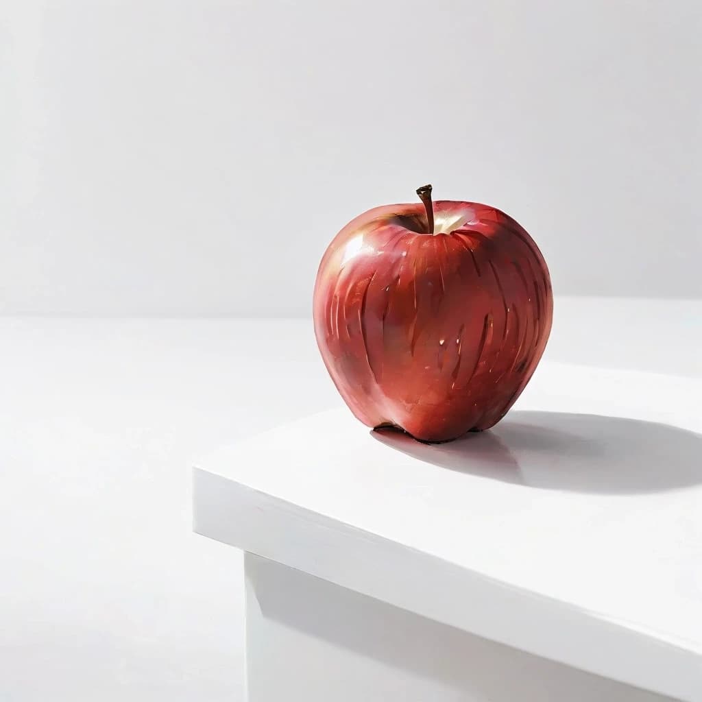 a red apple on a white table