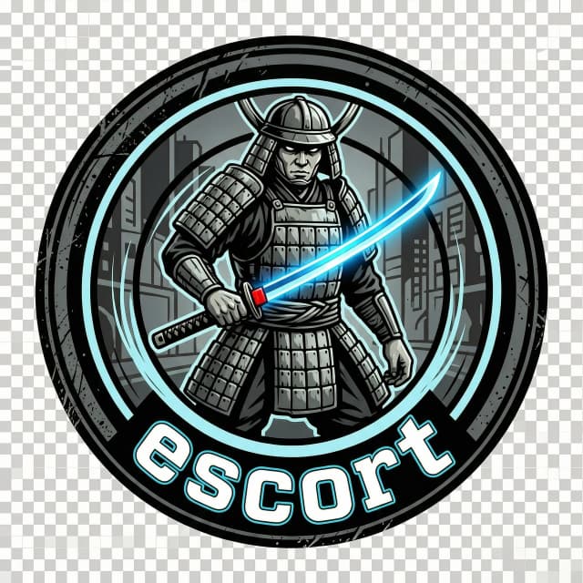 Основной промпт (1 текст):
«Логотип для игрового сообщества escort (надпись: “escort”, без других слов). Форма: круглая эмблема (круглая композиция, centered). Полуреалистичный самурай в улично-графическом стиле street-art: чёткие контуры, stencil/tрафаретные тени. Самурай в доспехах держит один клинок (катана), катана наполовину вынута из ножен; лезвие с ярким холодным голубым неоновым свечением. Поза уверенная, “готовность к бою”, акцент на контроле территории и скорости через динамичные графические линии движения вокруг силуэта. Символика контроля территории: внутри круга минималистичный знак-ареал (полукольцо/мишень/кольцевая зона контроля) вокруг персонажа, без букв и без эмблем сторонних сторон. Городской urban streetwear, лёгкий гранж: текстурный шум/царапины по краям, но без размытия. На фоне внутри композиции — только графический намёк на ночной городской ритм (без явных узнаваемых надписей), приоритет — читаемость эмблемы. Палитра: чёрный, серый, неоновый голубой, и одна капля красного (акцент у лезвия или около рукояти). Требования к стилю: высококонтрастный графический логотип, хорошо читается в малом размере. Надпись “escort” встроить в нижнюю дугу внутри круга (как часть эмблемы), читабельный street/graffiti-конструктив, можно с лёгким контуром или обводкой неоновым голубым, только “escort”, никаких других слов. Фон отсутствует: прозрачный background.»

Negative prompt (весь полностью):
«без текста типа community, majestic и без любых других надписей, кроме “escort”; без других слов вообще; без фона (фон отсутствует/прозрачный только); без ночного города и силуэтов небоскрёбов; без отдельного заднего изображения; без брендов/логотипов; без размытия и без “мыльности”; без лишних цветов (только чёрный/серый/неоновый голубой/одна капля красного); без эффекта видео/анимации; без лишних предметов (никаких вторых клинков, только один клинок); без аляпистых рамок, не относящихся к эмблеме; без водяных знаков; без сложных полутонов “как фото”; без низкой читаемости в маленьком размере.»