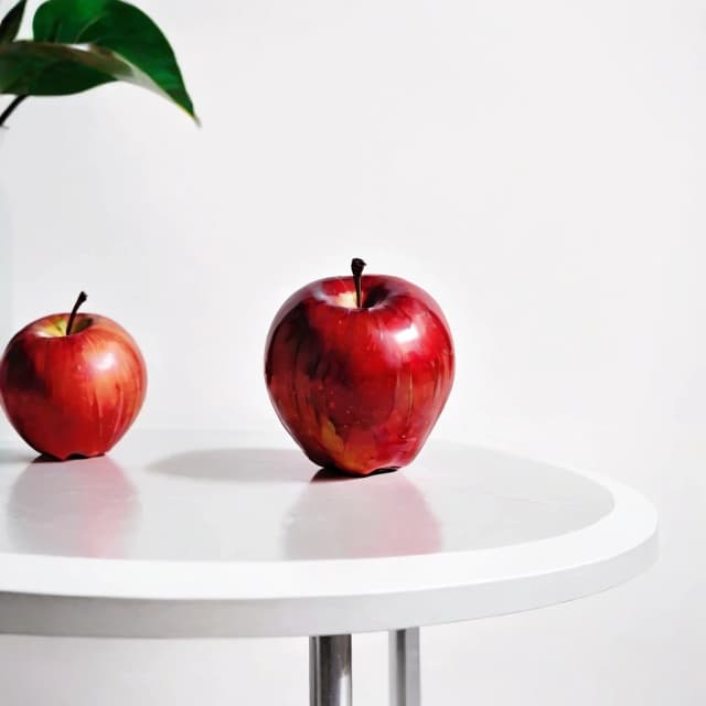 a red apple on a white table