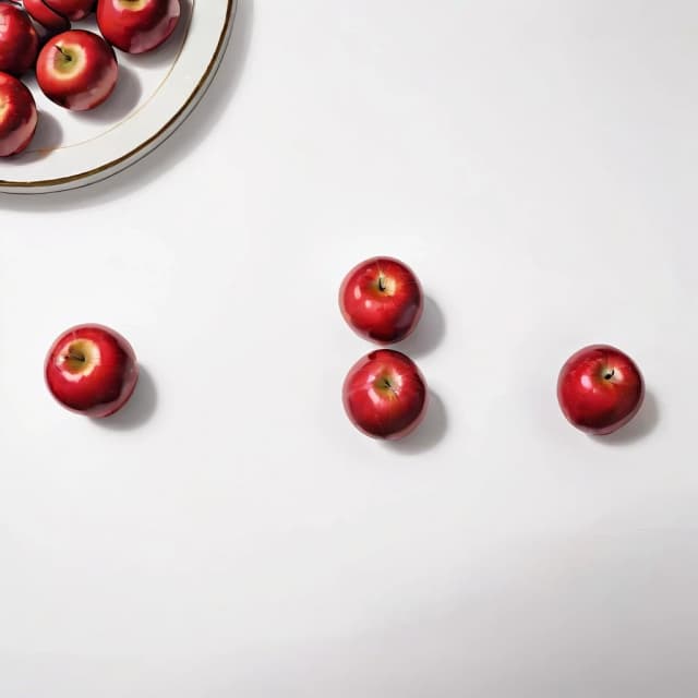 a red apple on a white table