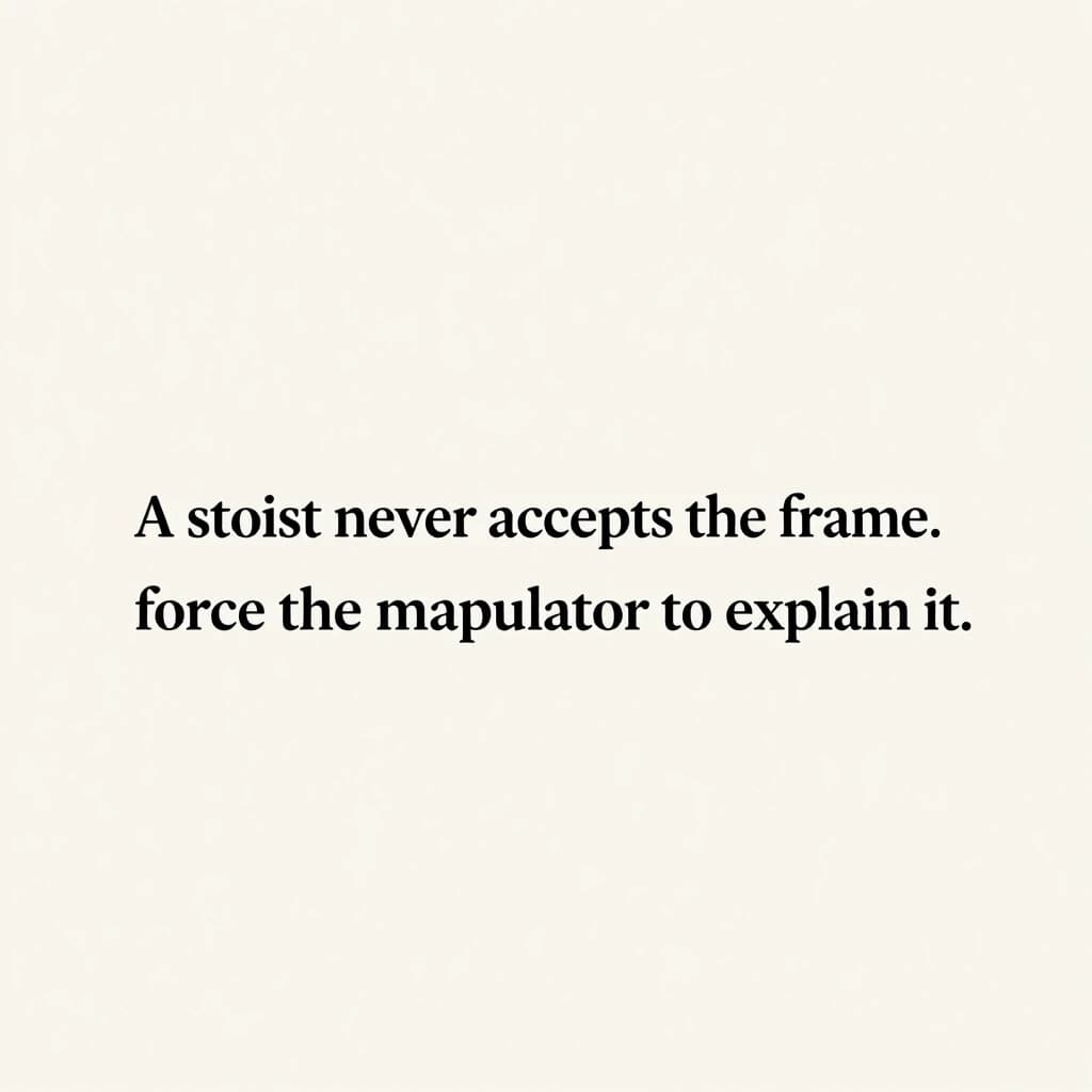 A stoic never accepts the frame.
They calmly force the manipulator to explain it.