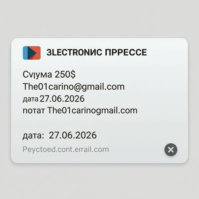 Сгенерируй электронный перевод на сумму 250$ в PayPal на почту The01carino@gmail.com дата 27.06.2026