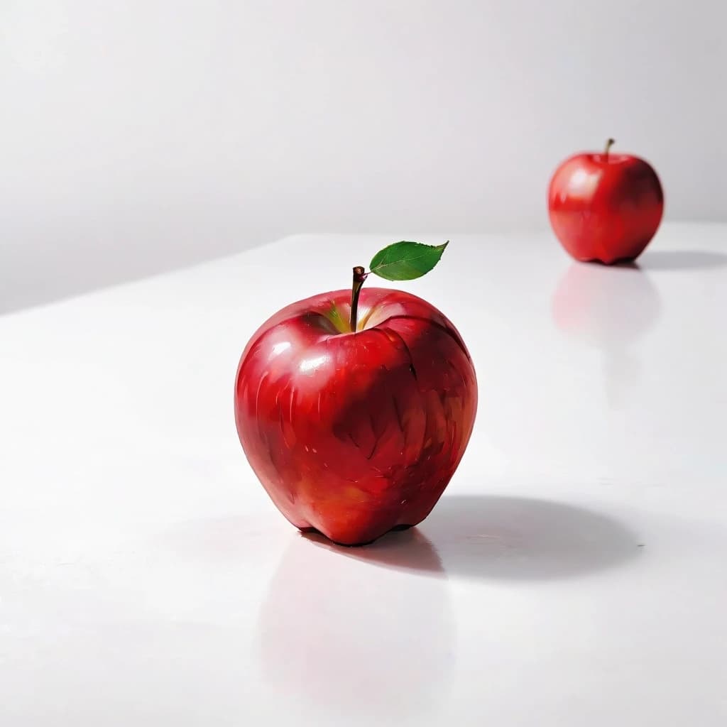 a red apple on a white table