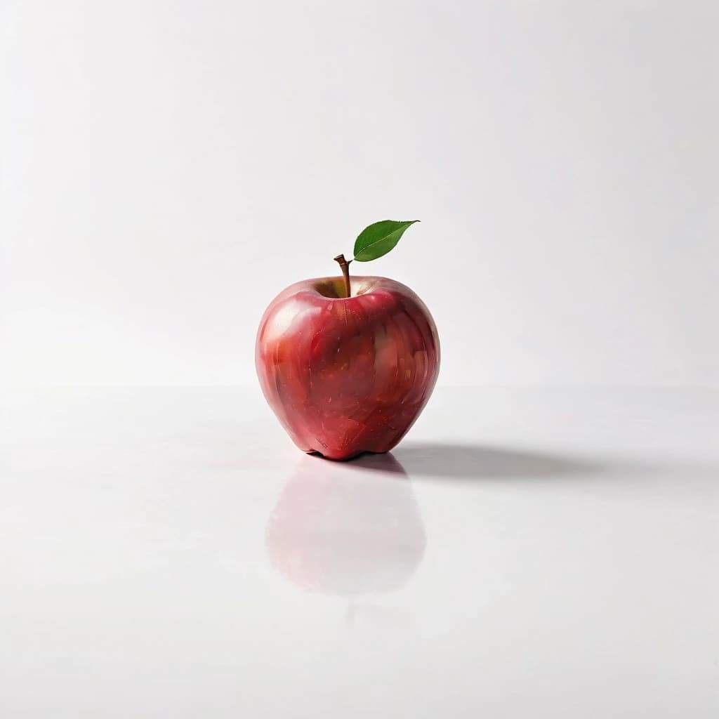 a red apple on a white table
