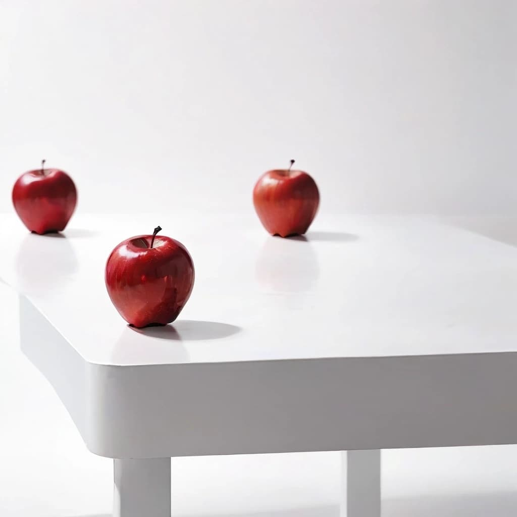 a red apple on a white table
