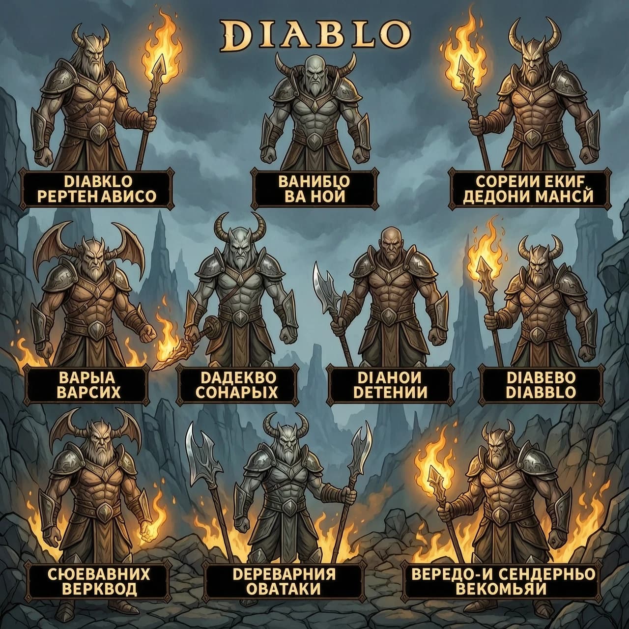 создать картику с изображением всех существующих верчий игры Diablo