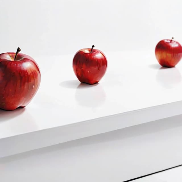 a red apple on a white table