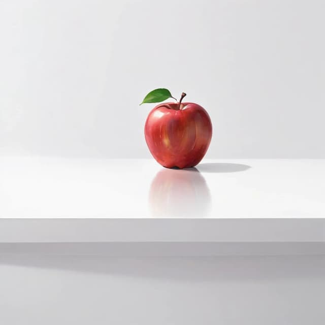 a red apple on a white table