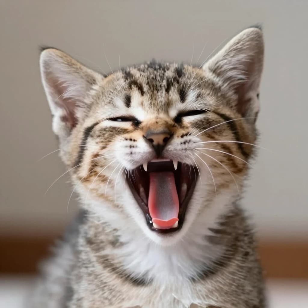 kitten closed its eyes and yawns