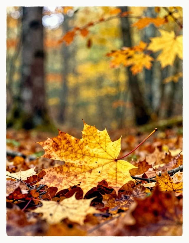 A masterpiece. Creating an image. The style is watercolor painting.((Fabulous autumn forest, autumn leaf fall :1.6)). High resolution. High detail and clear texture. Close-up. High quality. Increased attention to small details. The aspect ratio is 3:4. The Levitan artist
