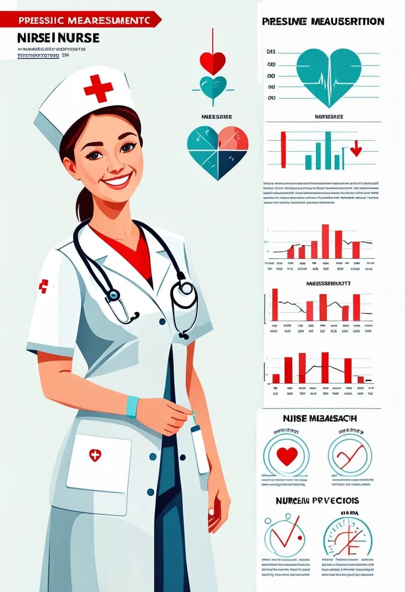 Professional vector graphics on a pristine white background. realictic Nurse smiling, pressure measurement, heart health.