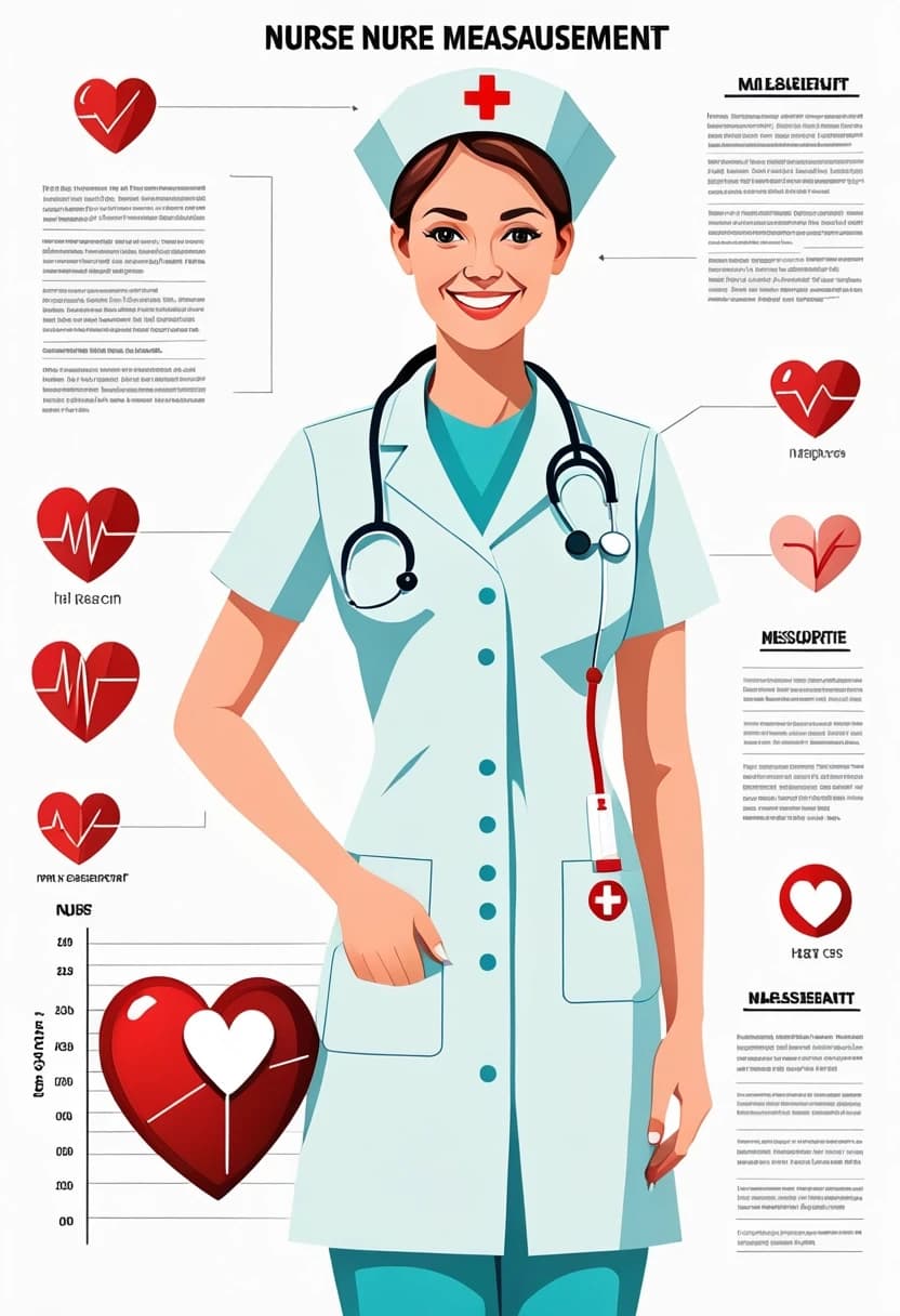 Professional vector graphics on a pristine white background. realictic Nurse smiling, pressure measurement, heart health.