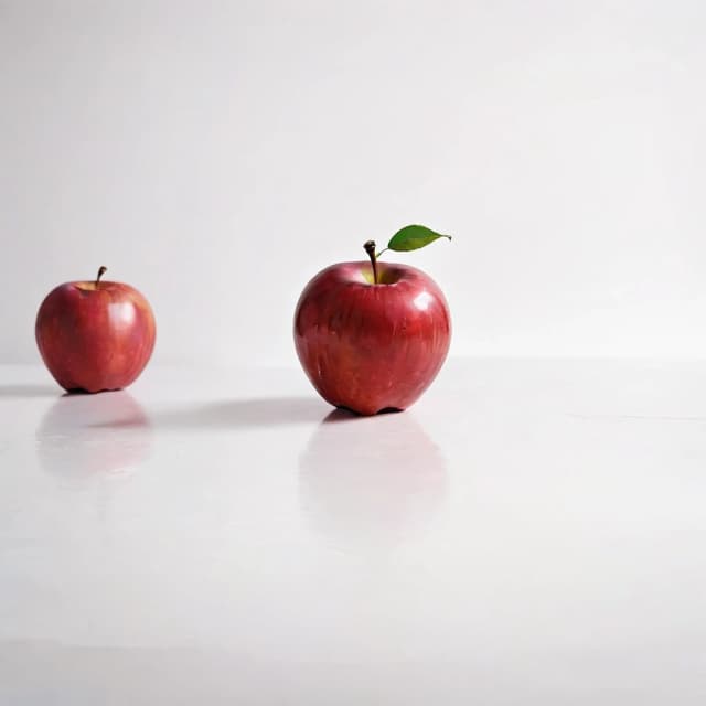 a red apple on a white table