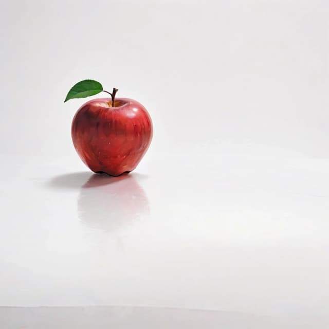 a red apple on a white table