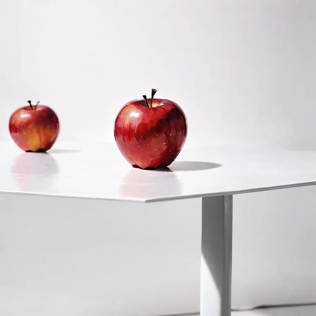 a red apple on a white table