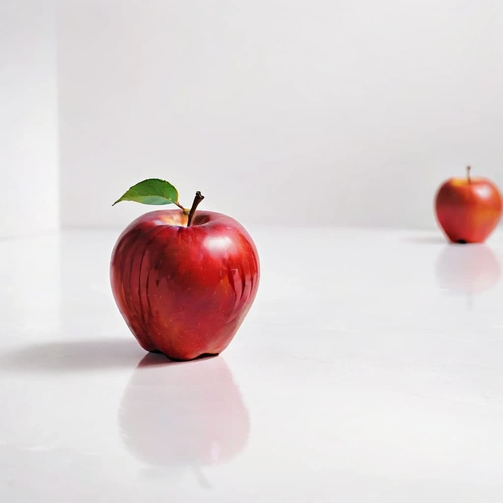 a red apple on a white table