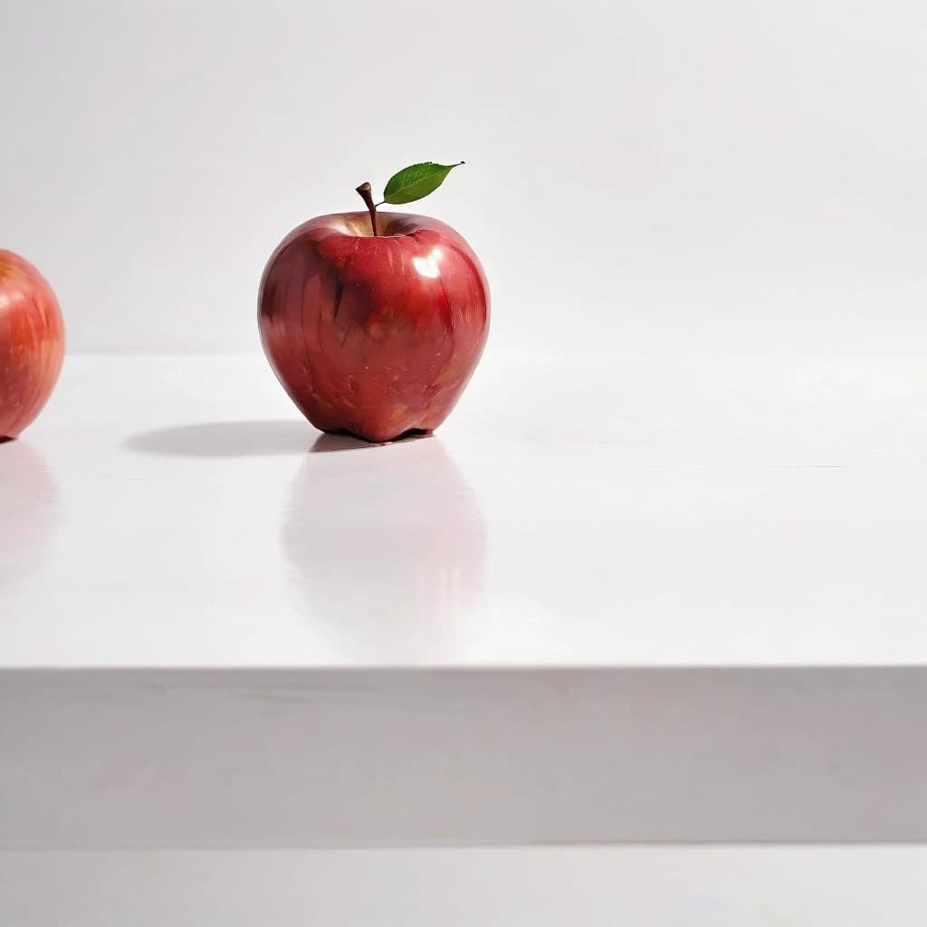 a red apple on a white table