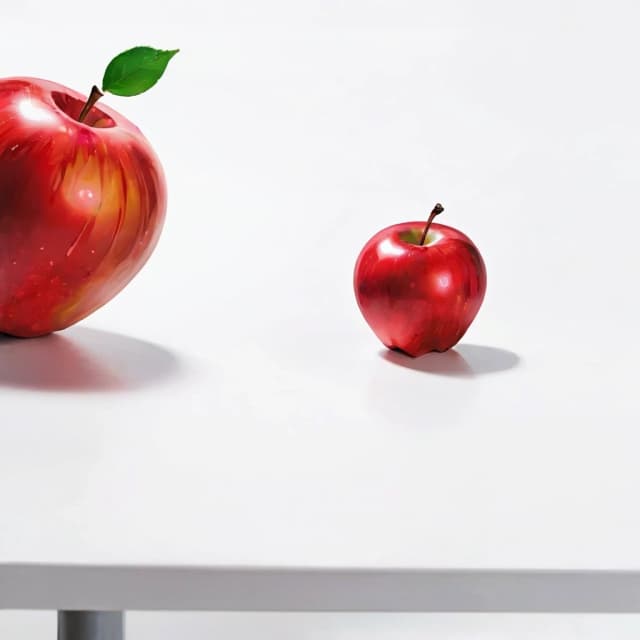a red apple on a white table