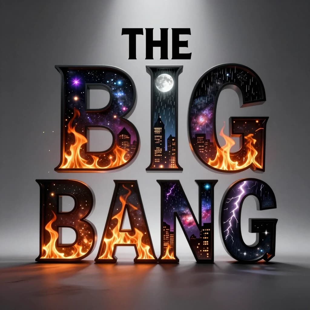 DJ Drunk' - THE BIG BANG THEORY 

Стиль - фотореализм
Тона - черные. 
Шрифт - буквы прозрачные, внутри которых - огонь,тусовка,город,галактика,луна, дождь,гроза