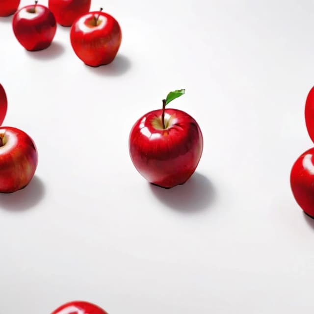 a red apple on a white table