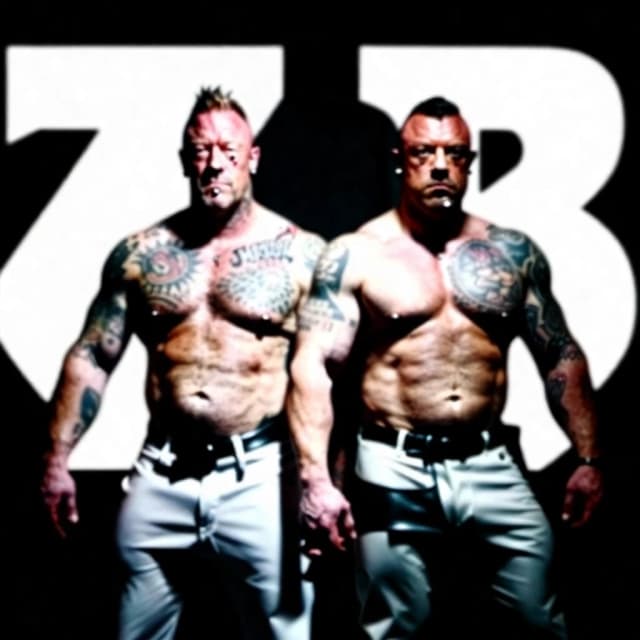 FRANK AND ADAM ARE BODYBUILDERS. Rough skin, hypertrophied muscles, biceps and tendons. The skin is covered in tattoos, they have piercings in their nose and ears, they’re wearing leather pants and branded gray rubber T‑shirts. They have a serious look in the big house. AND THEY NOTICE THAT THEY’VE DEVELOPED BULL‑LIKE FEATURES. THEY’RE STANDING IN THE BIG HOUSE.