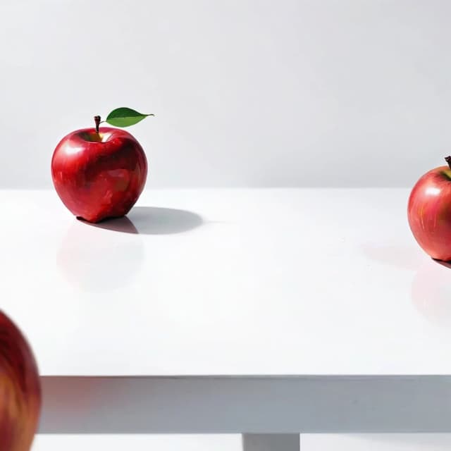 a red apple on a white table