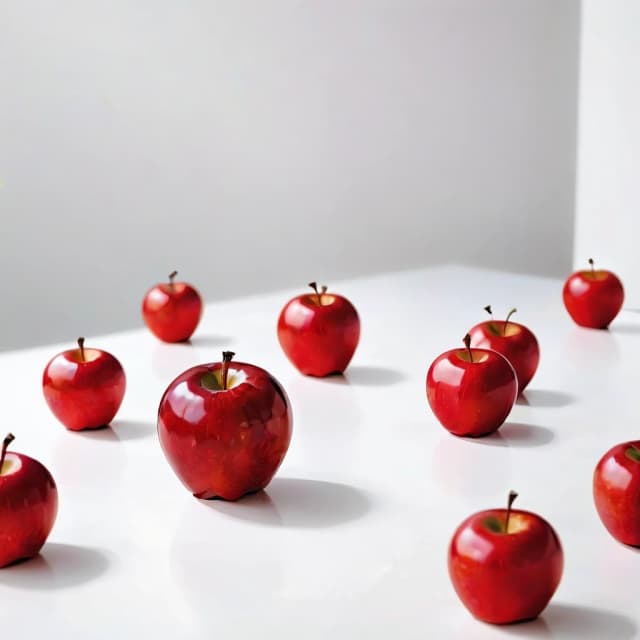 a red apple on a white table