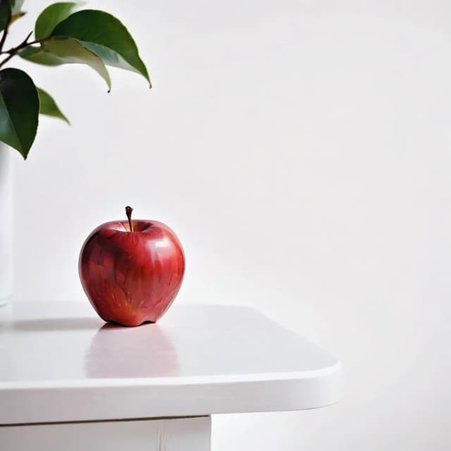 a red apple on a white table