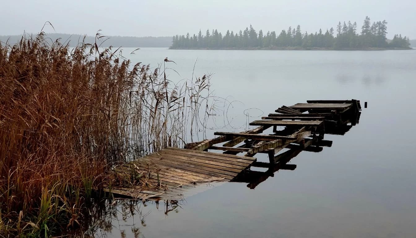 озеро, на горизонте хвойный лес