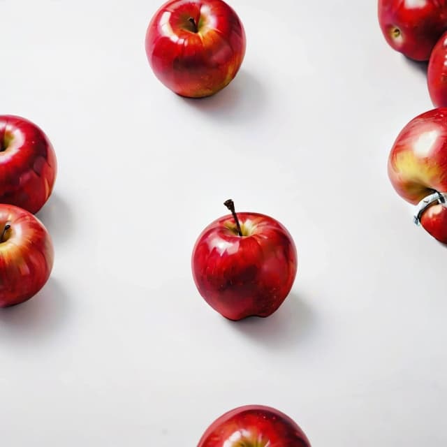 a red apple on a white table