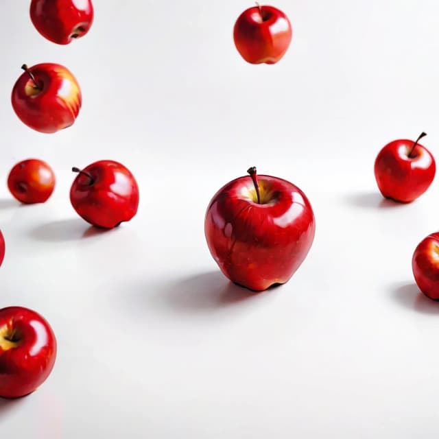 a red apple on a white table