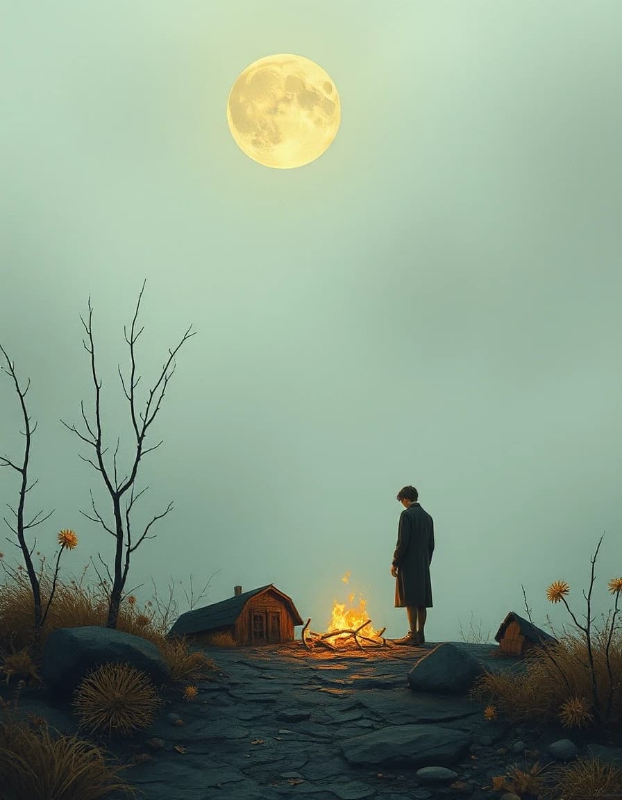 The last day in life, surreal,whimsical, The last day in life, surreal,whimsical, emotional, perfect details, insane detail, foggy, Soft and dreamy, omg how beautiful, Iustration, detailed , oil painting style, in the style of Leonora Carrington, eerie cinema, minimalist luxury, masterpiece artwork, textured. award- winning art, museum- quality. surprise me and create the perfect tecnic picture ,dreamlogic,