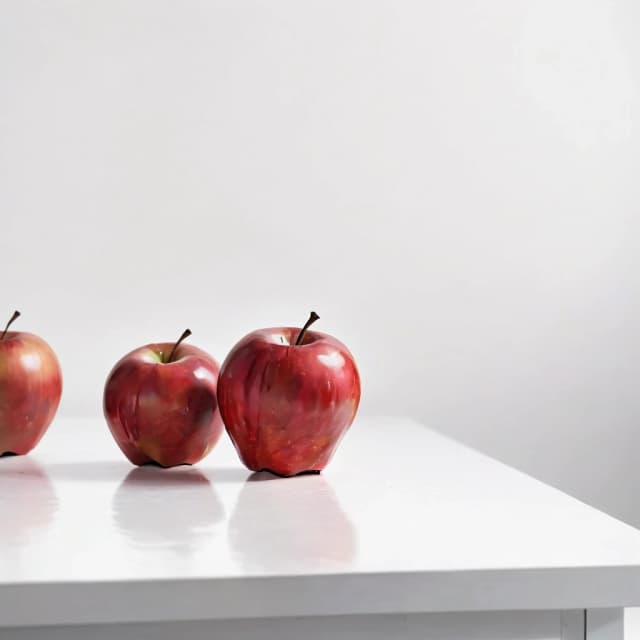 a red apple on a white table