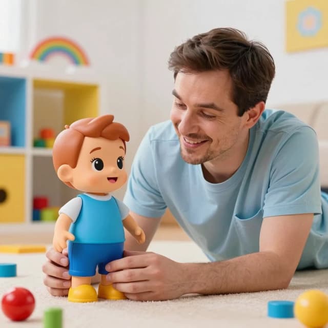 Dad loves Nika! on a beautiful toy background with Kolobanga
