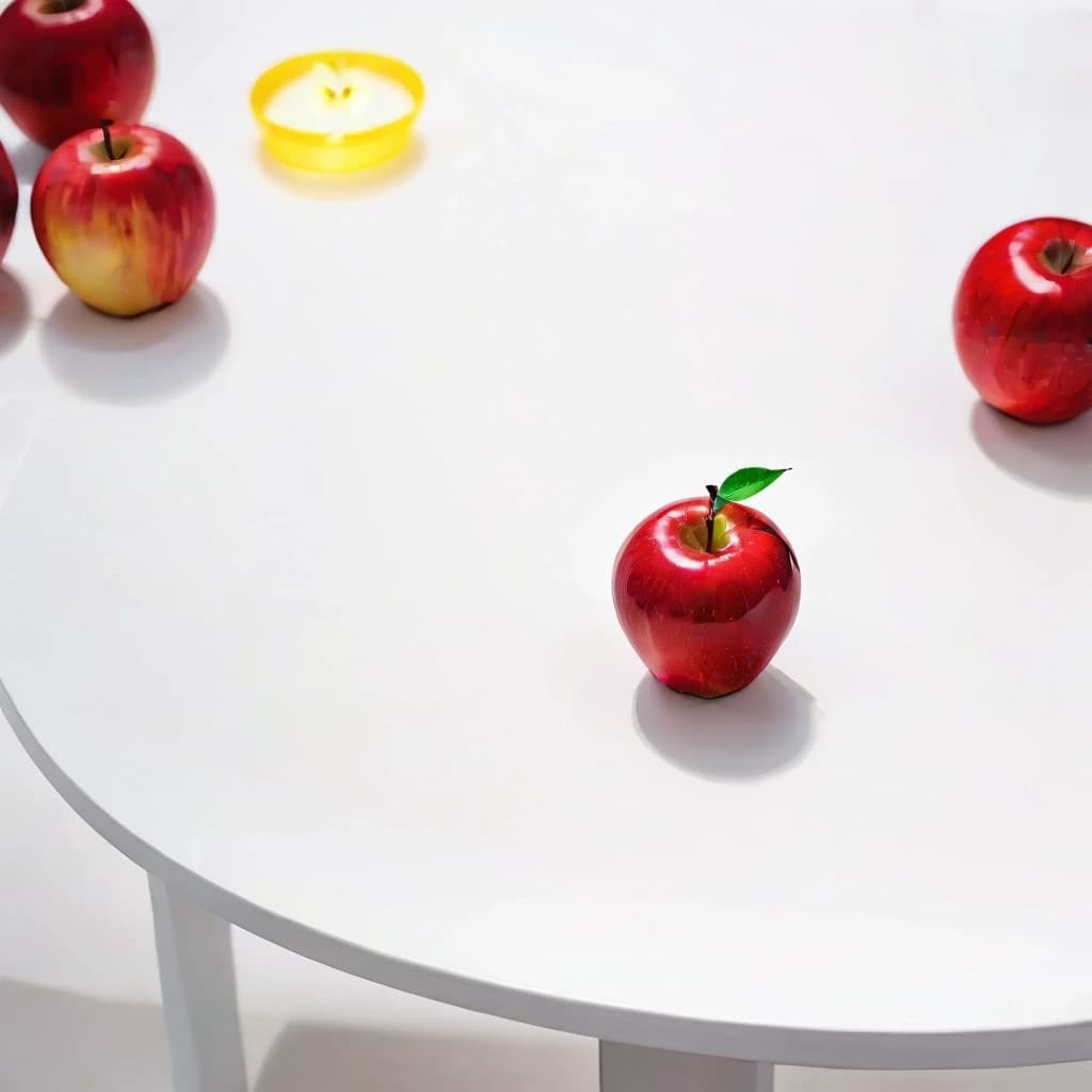 a red apple on a white table