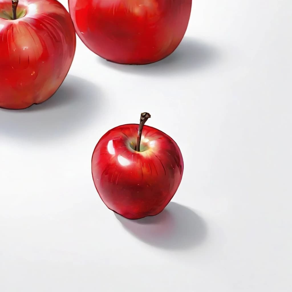 a red apple on a white table