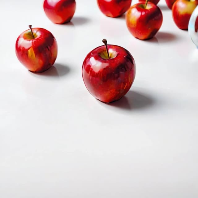 a red apple on a white table
