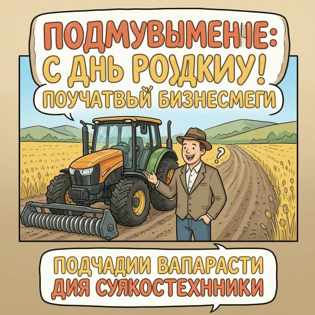 Картинка прикол: поздравление с днём рождения начинающего бизнесмена занимающего продажей запчастей для сельхозтехники