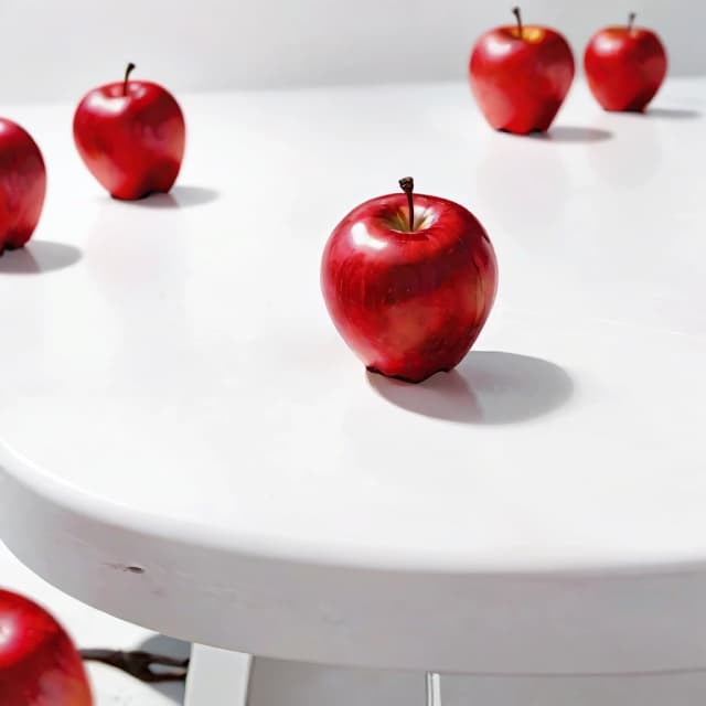 a red apple on a white table